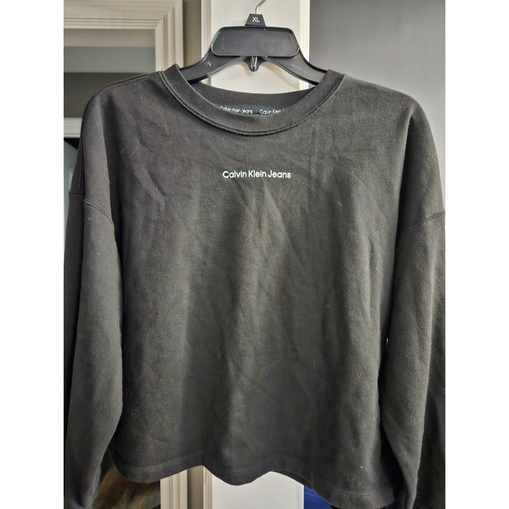 Calvin Klein Jeans Womens Black Logo Crewneck Pullover Sweatshirt Size M
